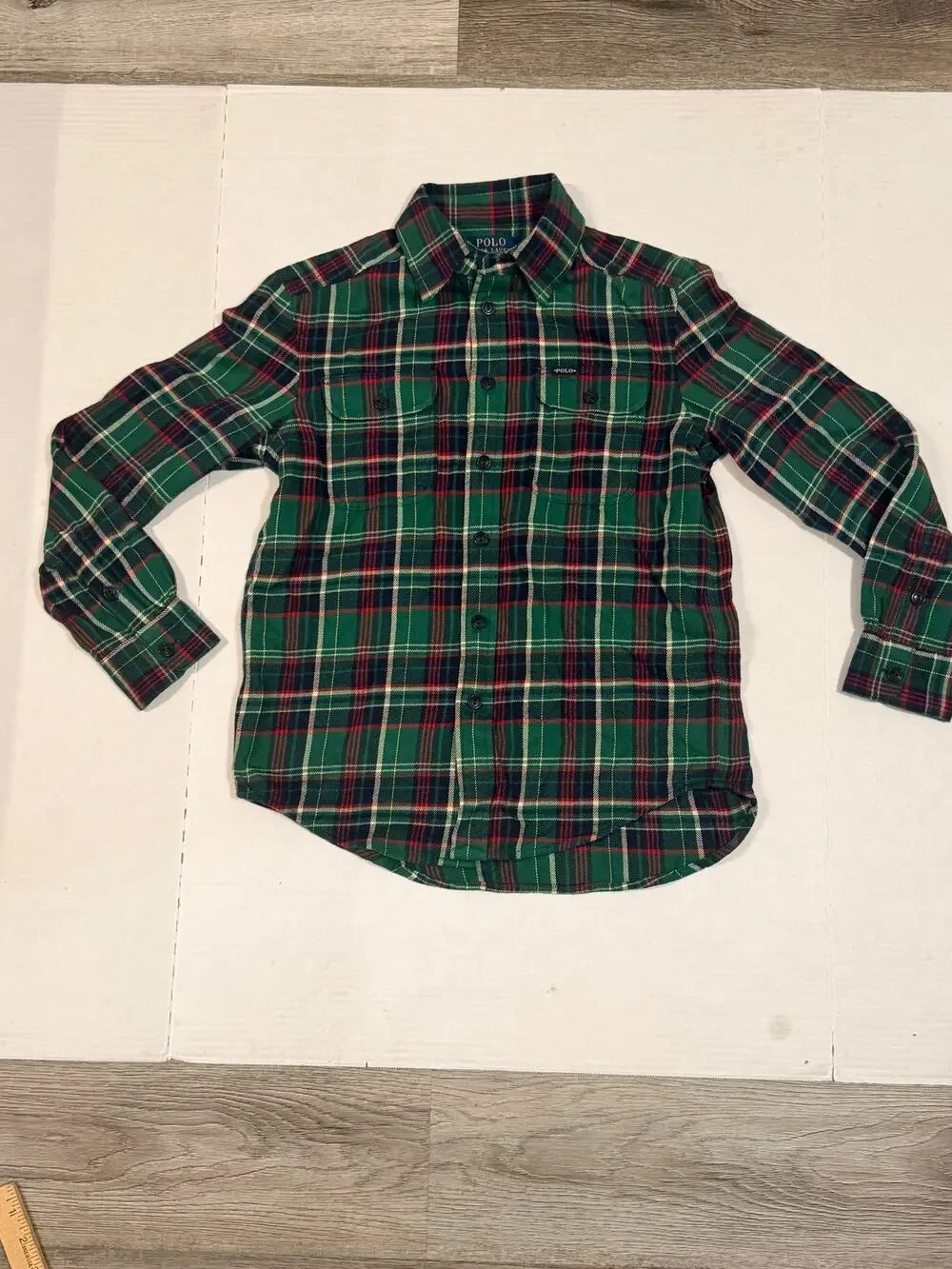 Polo Ralph Lauren Boys M 10-12 Green Plaid Flannel Shirt Tartan Button Up
